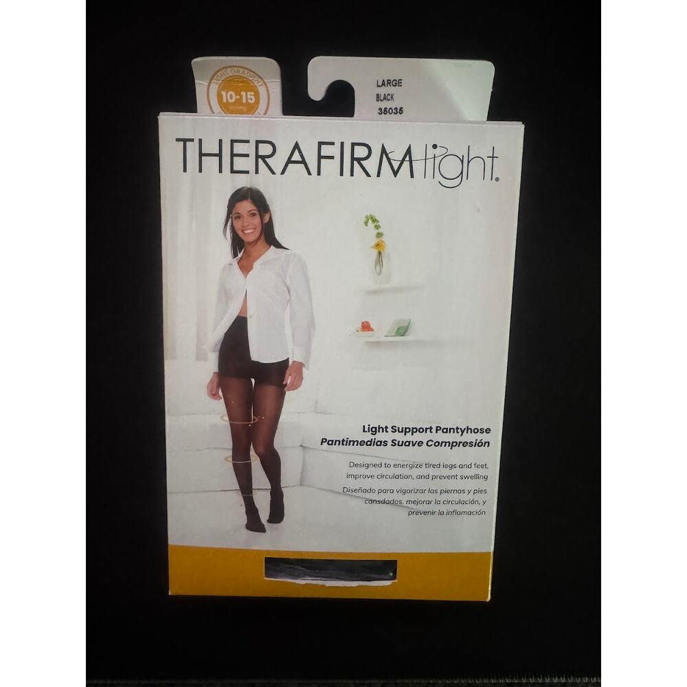 New Therafirm Light Support Pantyhose Black large 35035 Compression‎ 10-15mmhg
